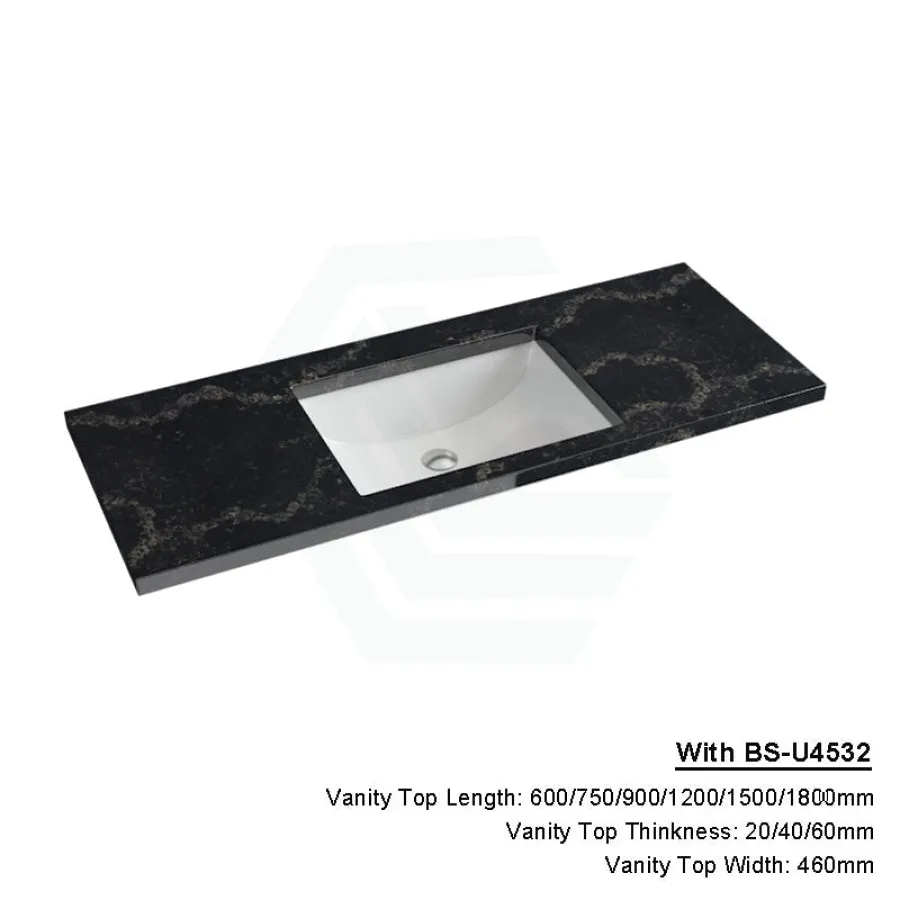 20/40/60mm Gloss Black Swan Stone Top Calacatta Quartz with Undermount Basin