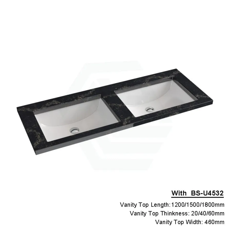 20/40/60mm Gloss Black Swan Stone Top Calacatta Quartz with Undermount Basin