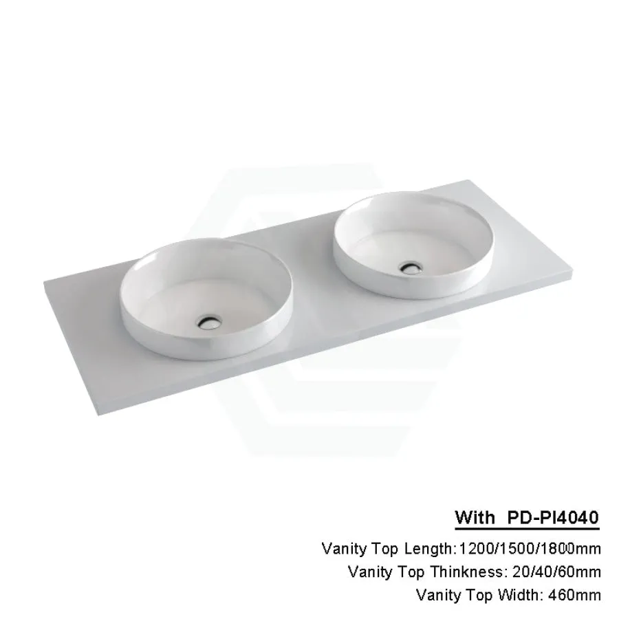 20/40/60mm Gloss Silk White Stone Top Quartz with Inset Basin