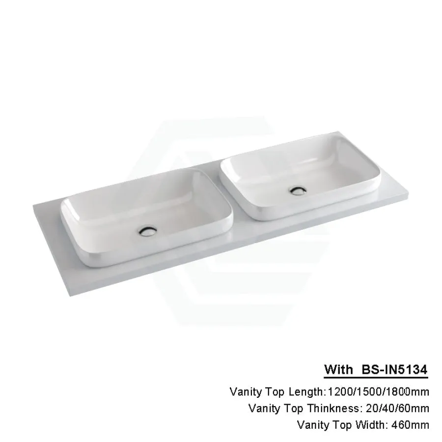 20/40/60mm Gloss Silk White Stone Top Quartz with Inset Basin