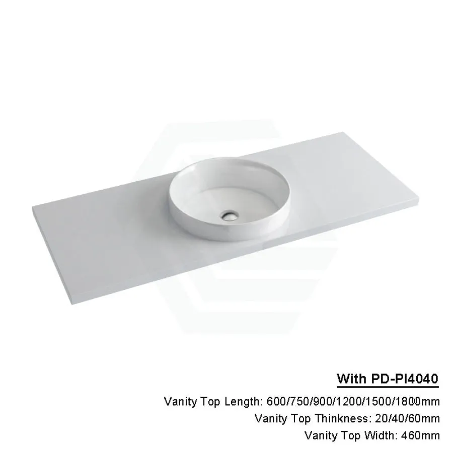 20/40/60mm Gloss Silk White Stone Top Quartz with Inset Basin