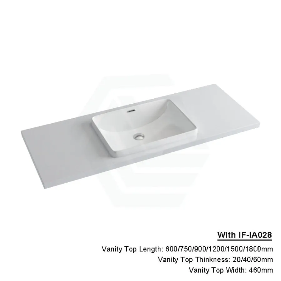 20/40/60mm Gloss Silk White Stone Top Quartz with Inset Basin
