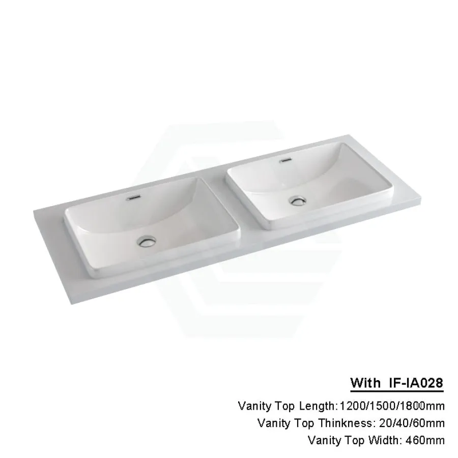 20/40/60mm Gloss Silk White Stone Top Quartz with Inset Basin