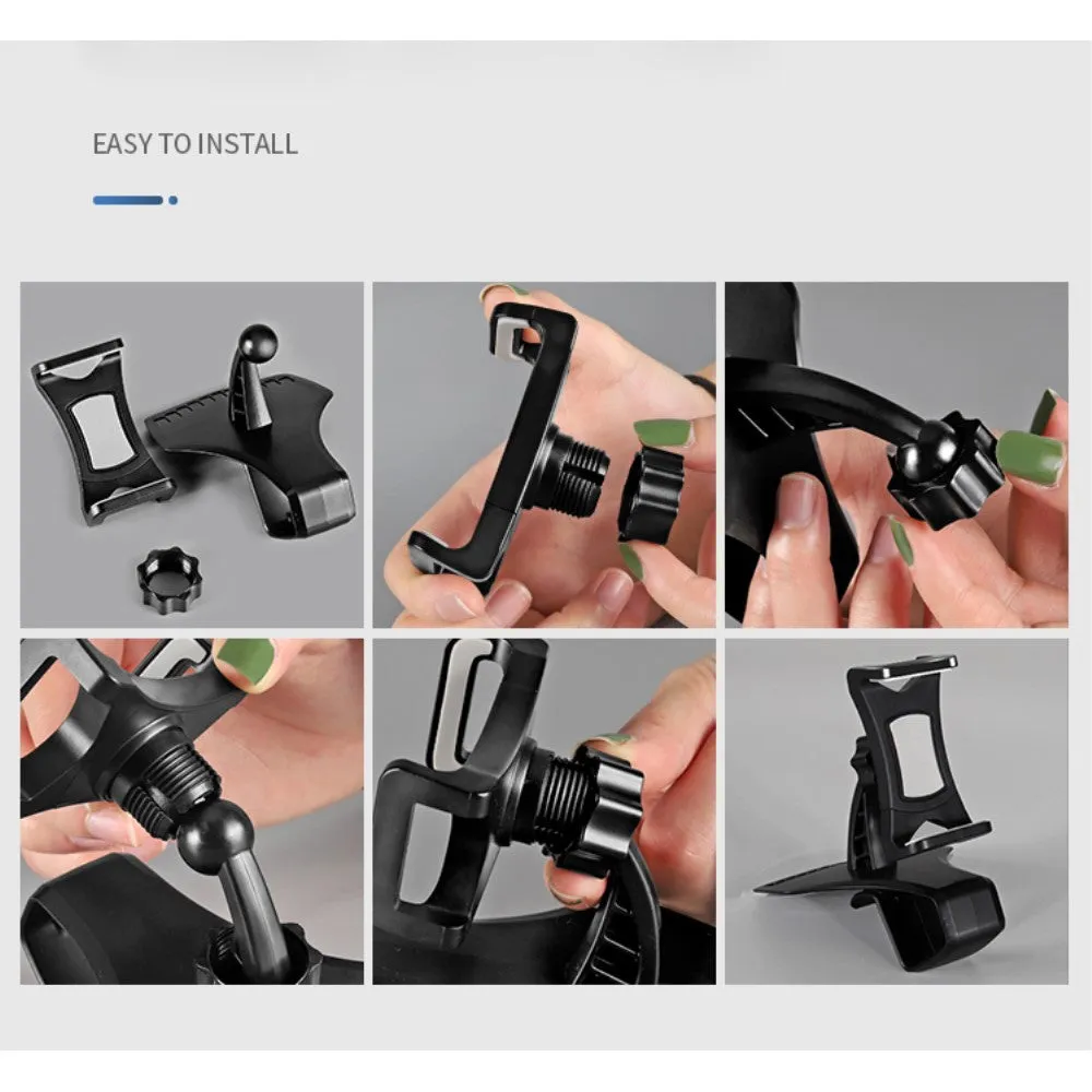 3 in 1 Car GPS Smartphone Holder: Dashboard / Visor Clamp   AC Grid Clip for Fujitsu Arrows Fit F-01H - Black