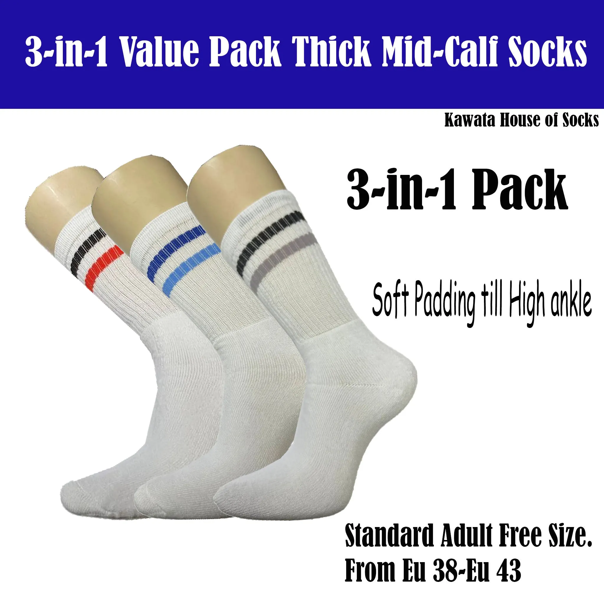 3-in-1 Value Pack Stripe Sport Socks
