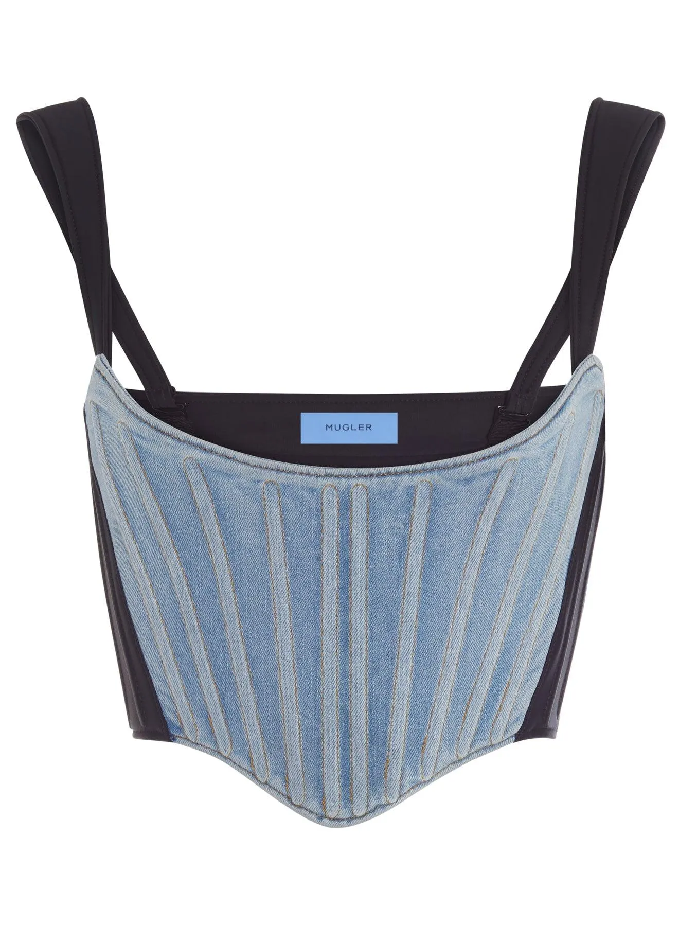 blue bi-material denim corset