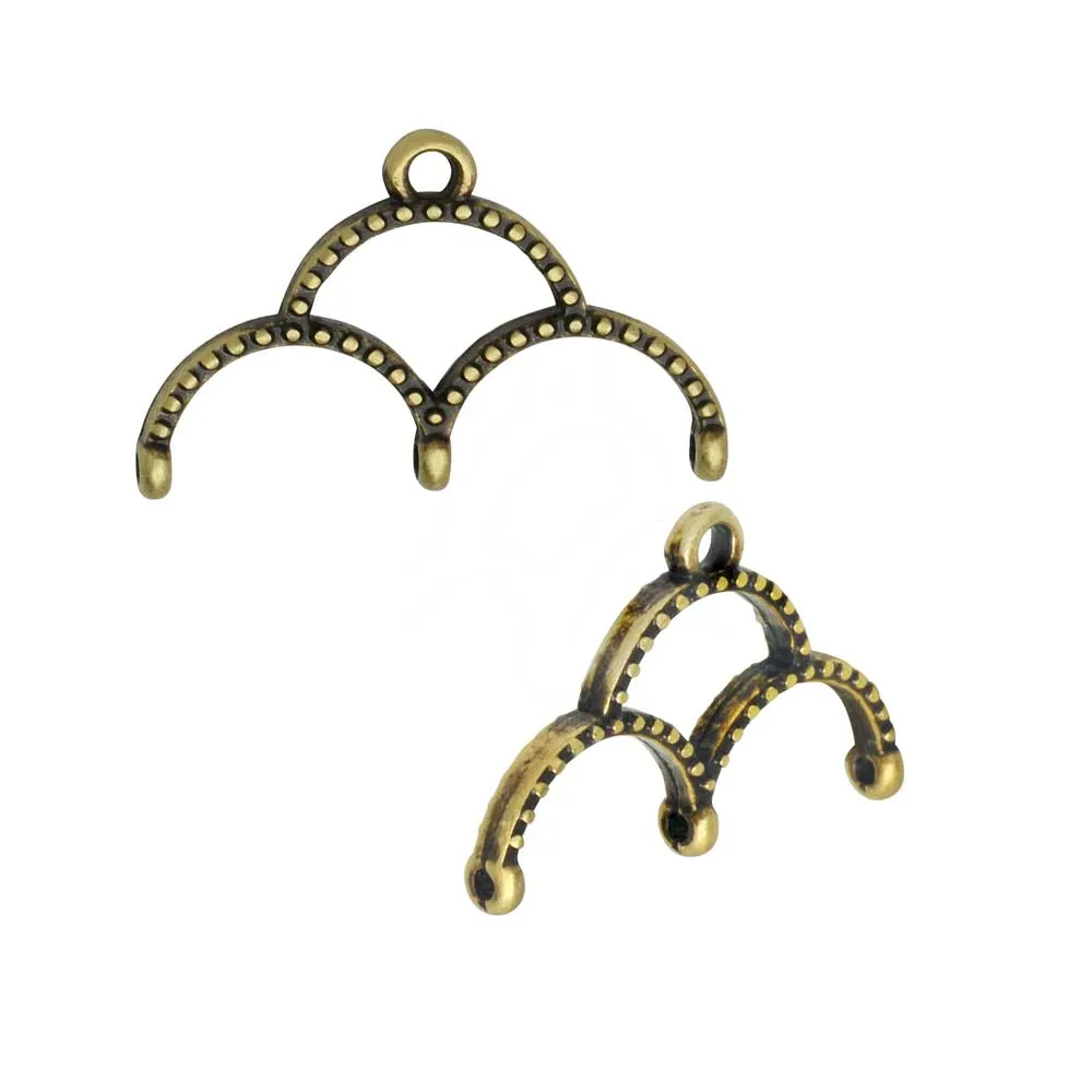 Cymbal Bead Endings for 11/0 Delica & Round Beads, Skaloti III, 14.5x22.5mm, Antiqued Brass Plated (2 Pieces)