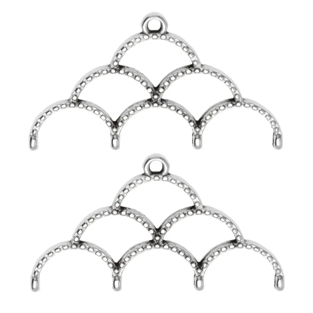 Cymbal Bead Endings for 11/0 Delica & Round Beads, Skaloti IV, 19x33.5mm, Antiqued Silver Plated (2 Pieces)