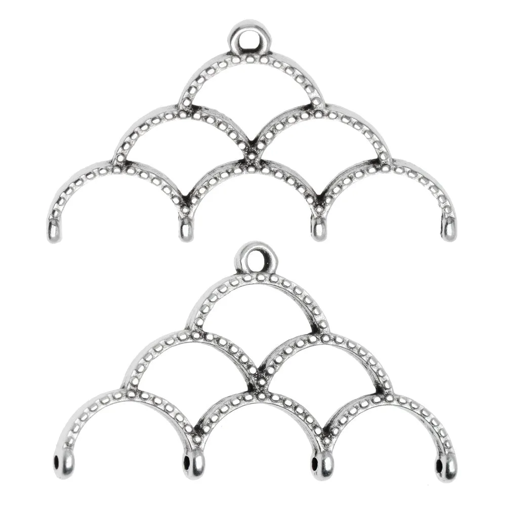 Cymbal Bead Endings for 11/0 Delica & Round Beads, Skaloti IV, 19x33.5mm, Antiqued Silver Plated (2 Pieces)