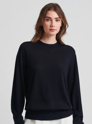 Fine Merino Raglan Crew Sweater - Dark Navy