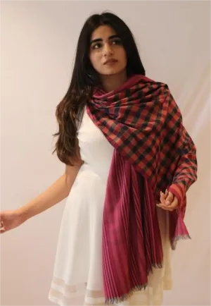 Merino Wool and silk  Shawl with Woven Design.