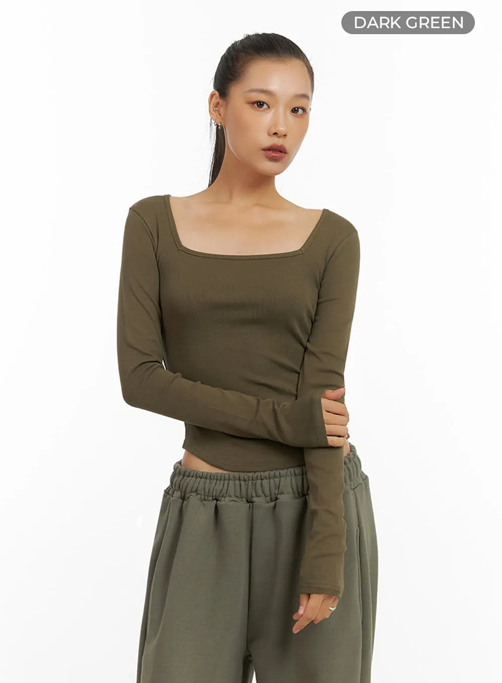Square Neck SlimFit Long Sleeve Shirt IO409