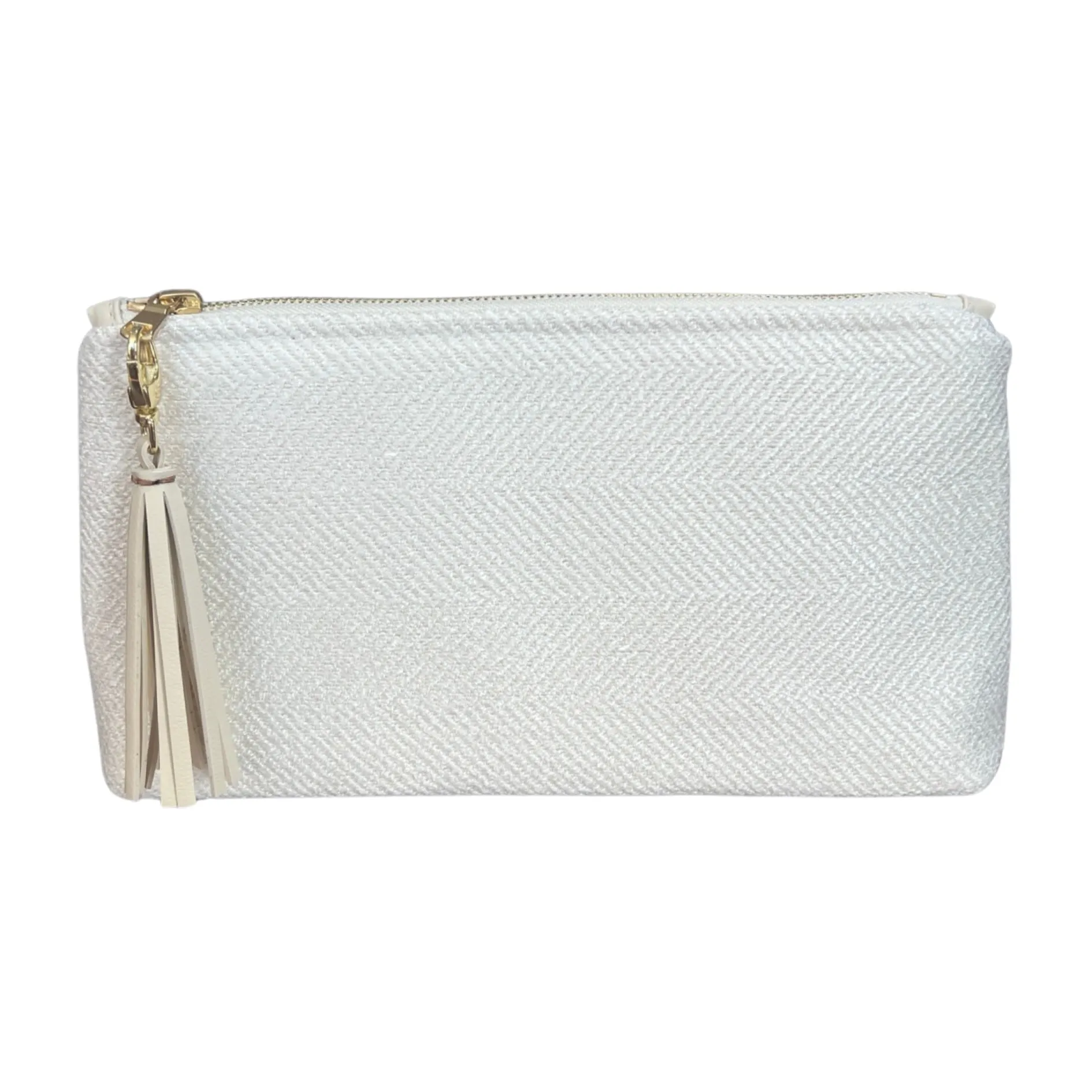 White Tweed Textured Clutch