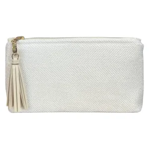 White Tweed Textured Clutch